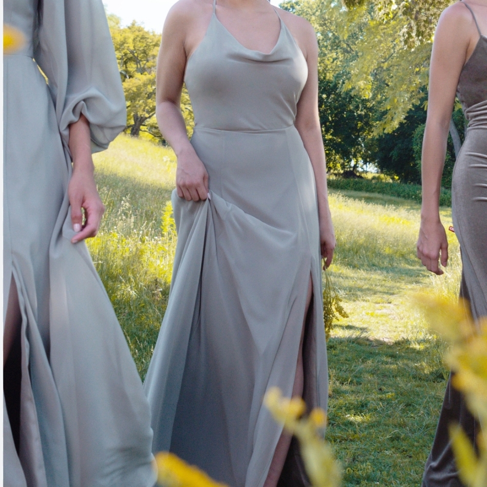 Jenny Yoo Lissa Cowl Neck Maxi Dress w/High Slit & Backless NWT - Picture 5 of 5